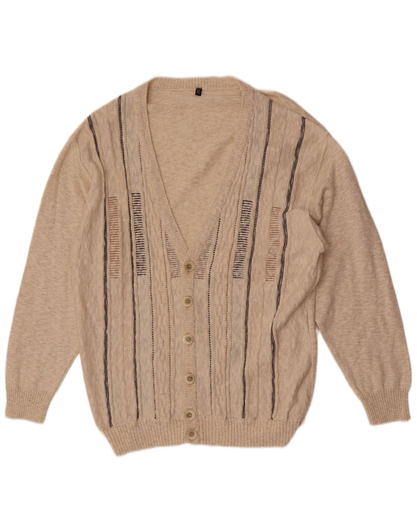 Vintage herre cardigan sweater IT 54 XL Beige stribet bomuld