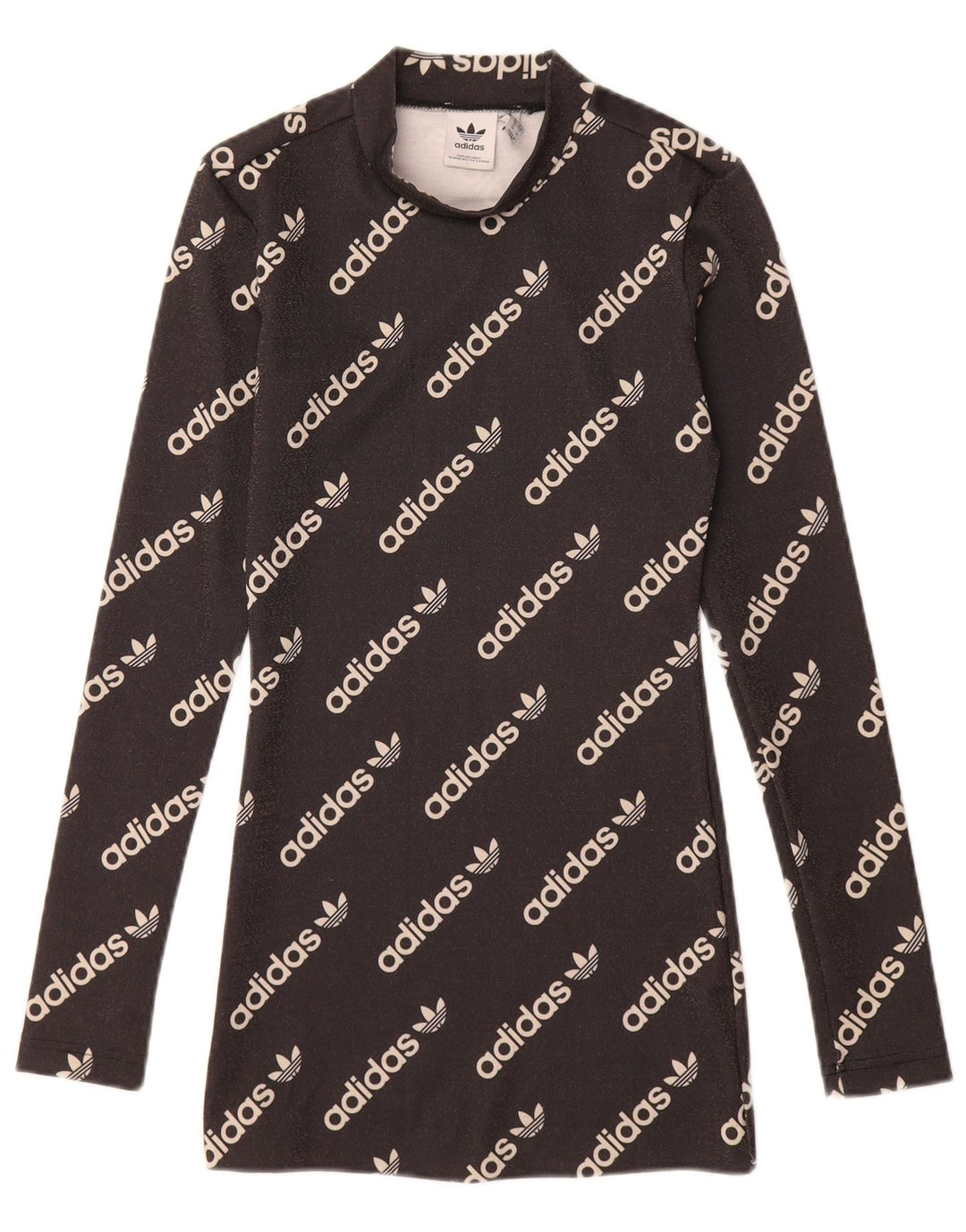 ADIDAS Langærmet grafisk T-shirtkjole til kvinder UK 4 XS Sort