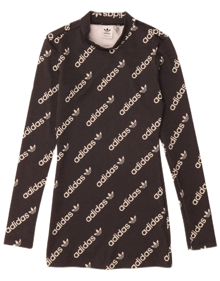 ADIDAS Langærmet grafisk T-shirtkjole til kvinder UK 4 XS Sort
