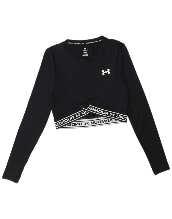 Under Armour Dame Crop Grafisk Top Langærmet UK 10 Lille Sort