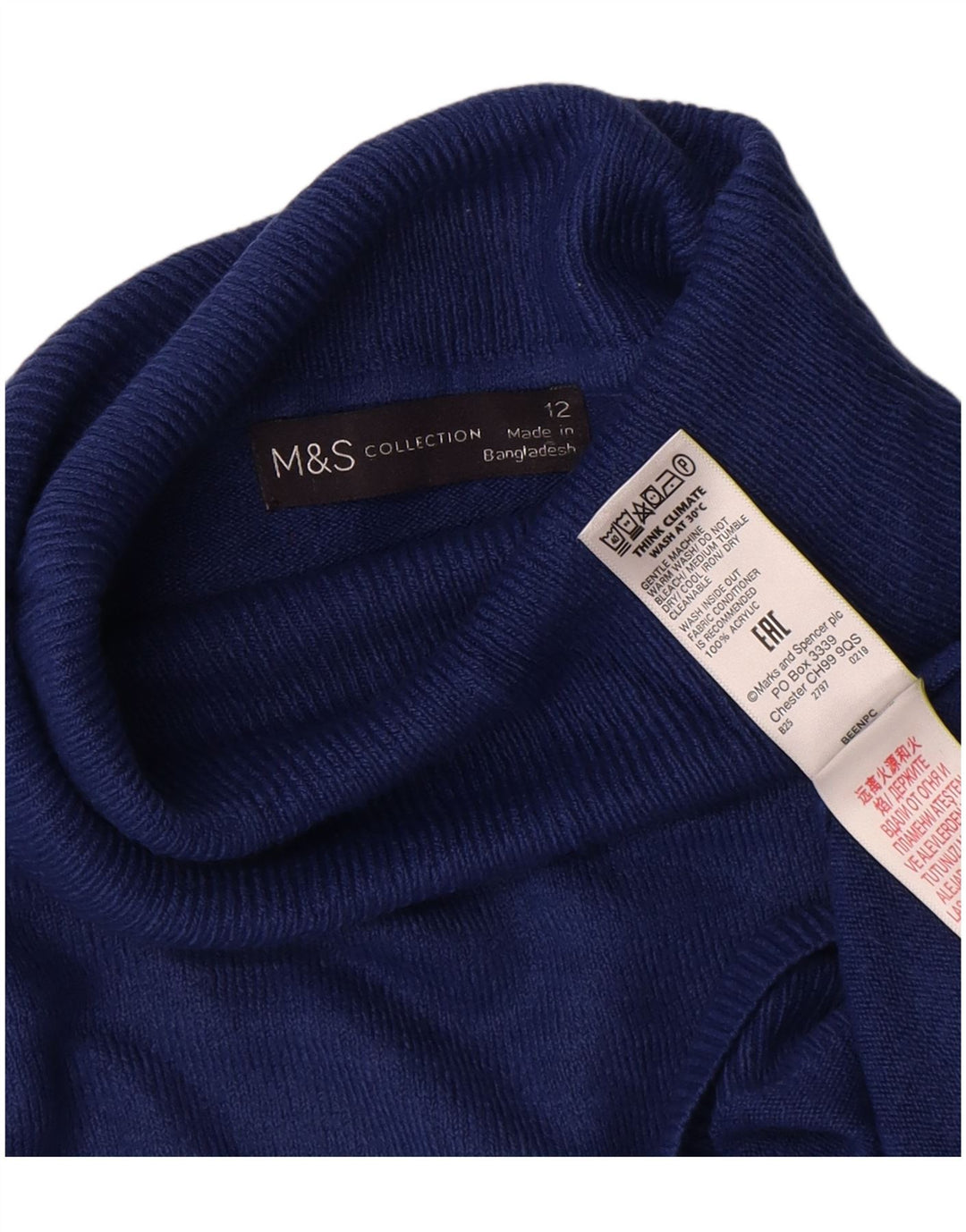 Marks & Spencer Dame Rullehals sweater UK 12 Medium Navy Blue
