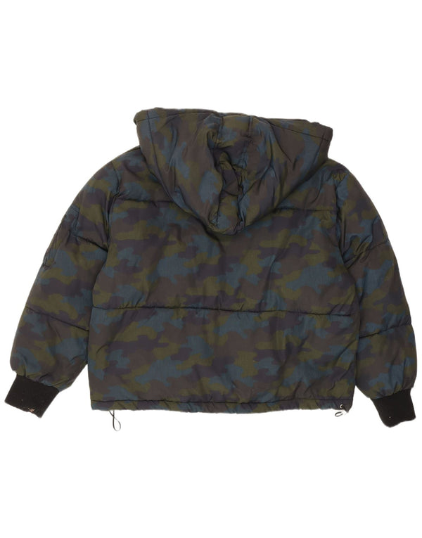 Zara Dame Hætte Oversized Polstret Jakke UK 6 XS Flerfarvet Camouflage