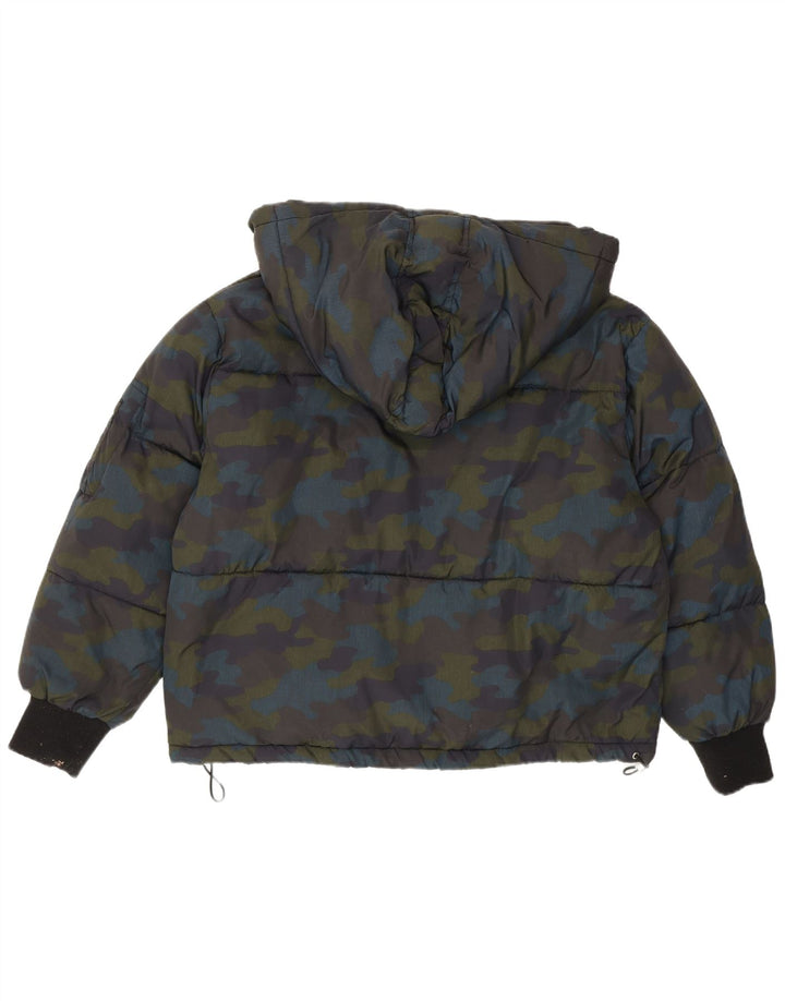 Zara Dame Hætte Oversized Polstret Jakke UK 6 XS Flerfarvet Camouflage