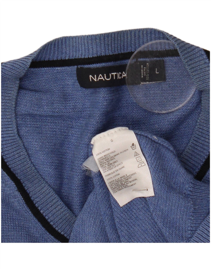Nautica Herre V-hals sweater Stor blå bomuld