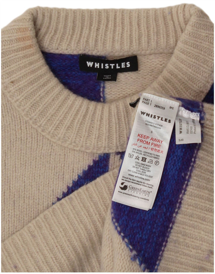 Whistle Womens Crop Crew Neck Jumper Sweater UK 10 Small Beige Wool