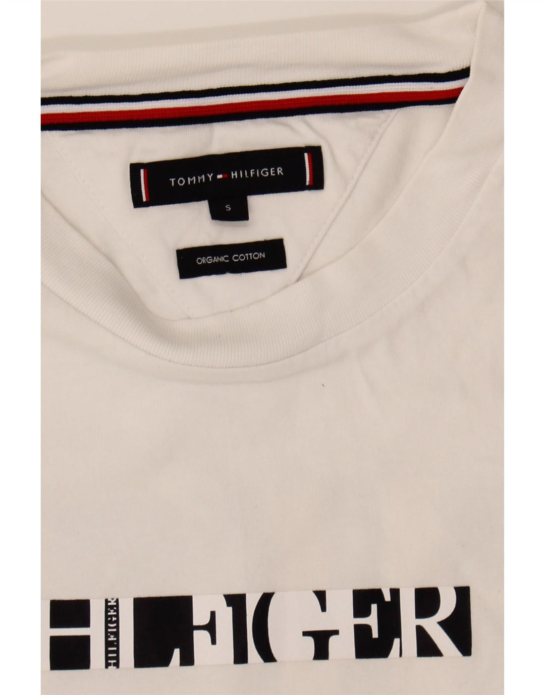 TOMMY HILFIGER Mens Graphic T-Shirt Top Small White Cotton Vintage Tommy Hilfiger and Second-Hand Tommy Hilfiger from Messina Hembry 