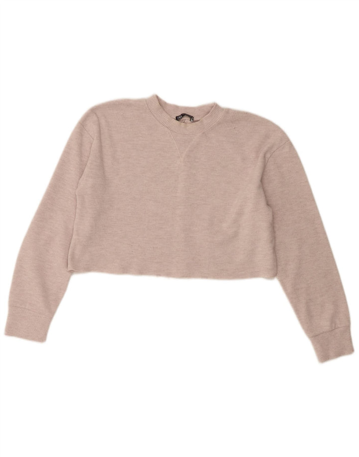 Zara Womens Crop Top Langærmet UK 14 Medium Beige Polyester