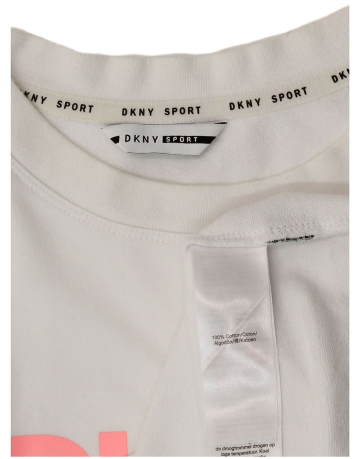 Dkny Dame Oversized Grafisk Top Langærmet UK 14 Medium Hvid Bomuld