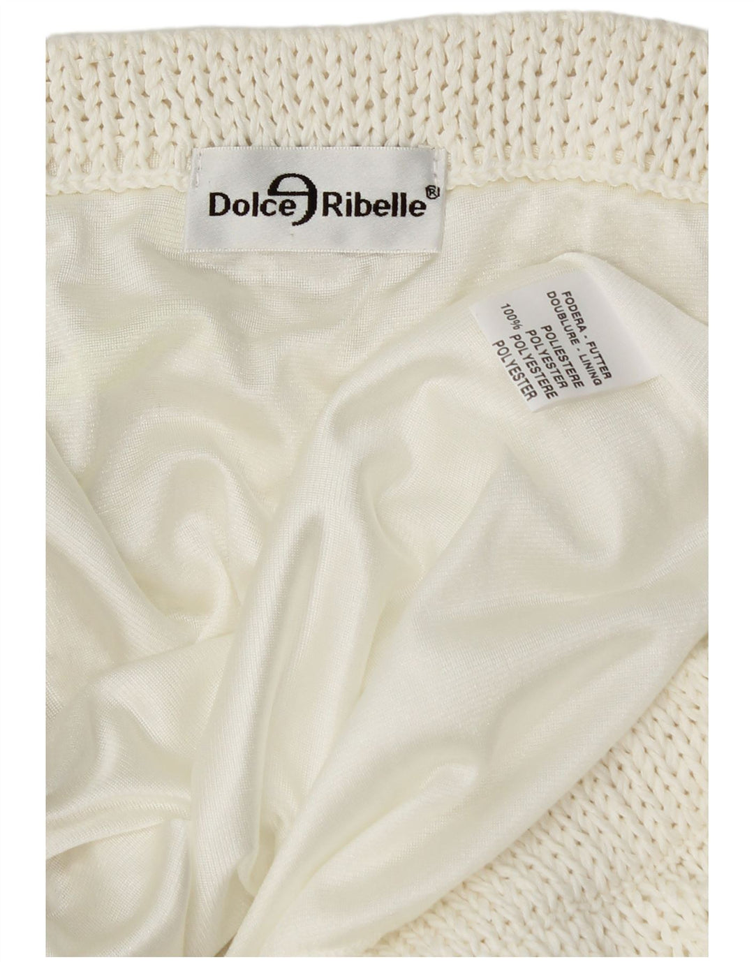 VINTAGE Damestrik asymmetrisk nederdel W34 Stor hvid polyester