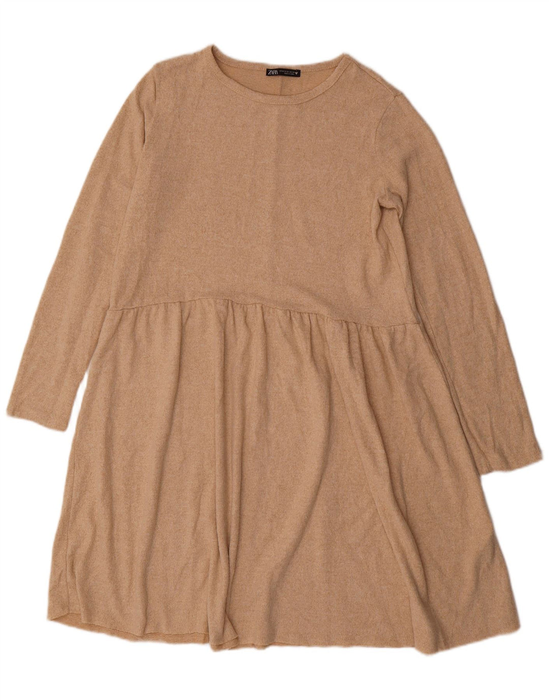 Zara Dame Langærmet Jumper Kjole UK 14 Medium Beige Polyester