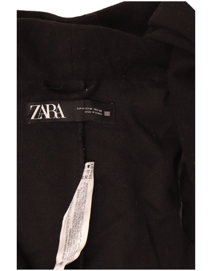 Zara Dame Hætte Åben Overfrakke UK 14 Medium Sort Polyester