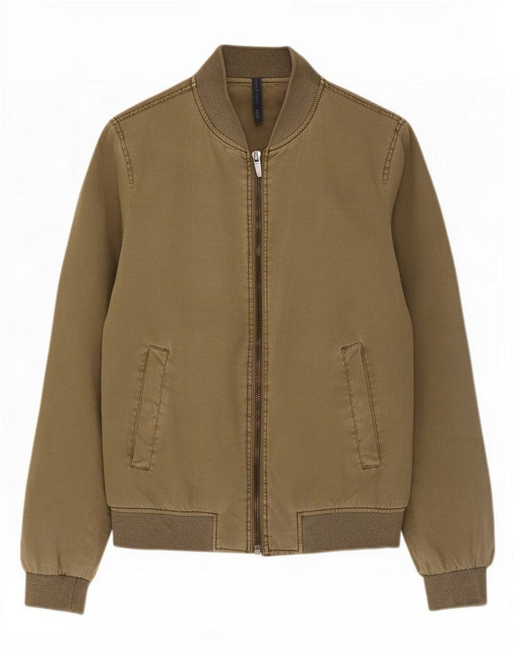 Zara Herre Bomber Jacket UK 36 Small Khaki Cotton