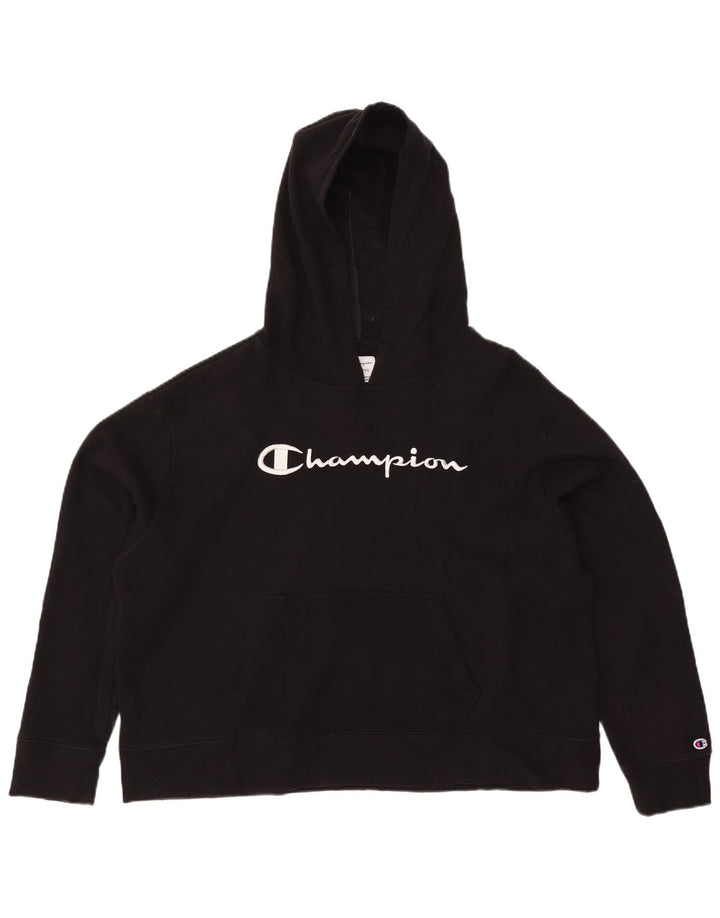 CHAMPION Dame Oversized Crop Graphic Hoodie Jumper UK 20 2XL Sort