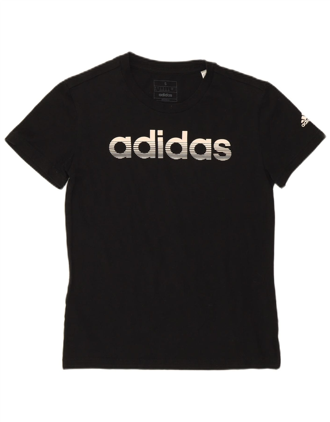 ADIDAS Grafisk T-shirt top til kvinder UK 8/10 Lille sort bomuld