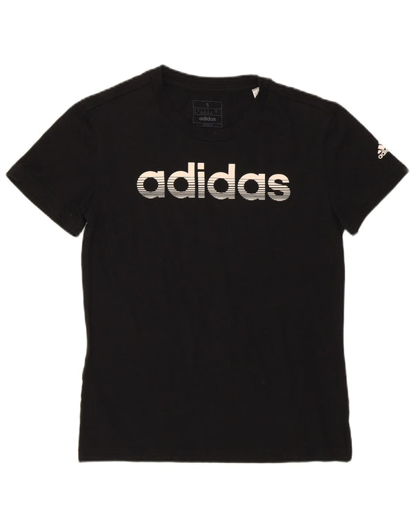 ADIDAS Grafisk T-shirt top til kvinder UK 8/10 Lille sort bomuld