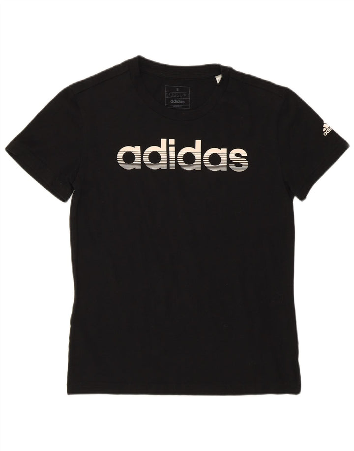 ADIDAS Grafisk T-shirt top til kvinder UK 8/10 Lille sort bomuld