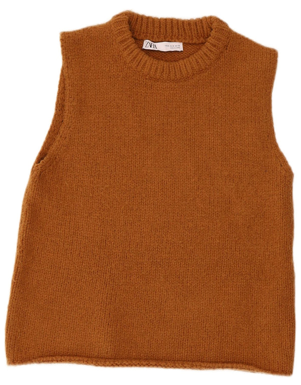 Zara Dame Vest Tank Top UK 12 Medium Brun Akryl