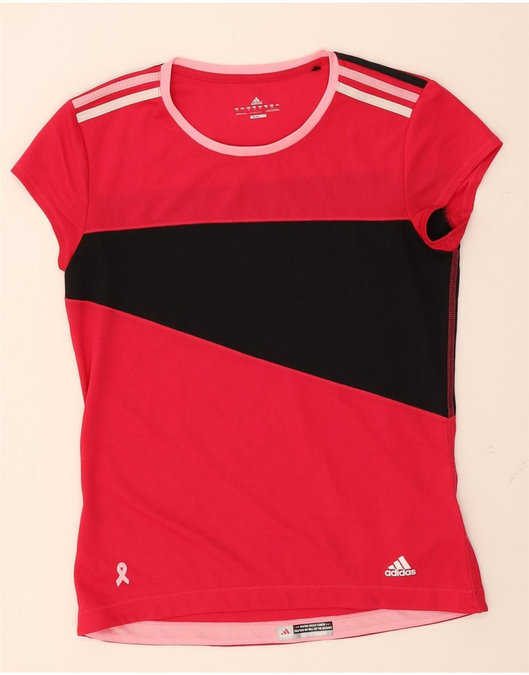 ADIDAS Womens Climalite T-Shirt Top UK 12 Medium Red Colourblock Polyester Vintage Adidas and Second-Hand Adidas from Messina Hembry 