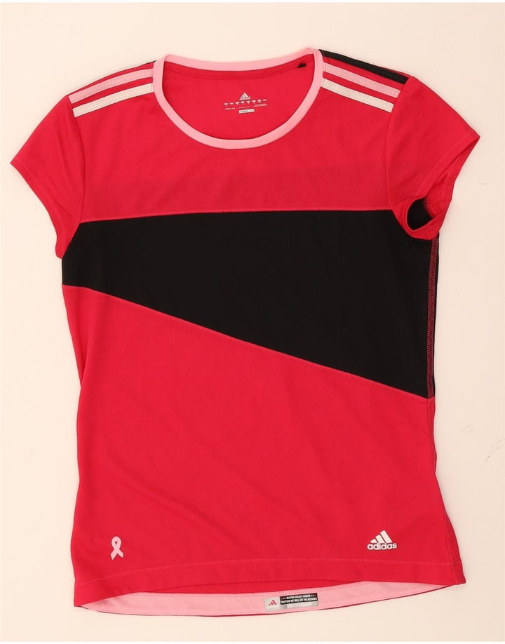 ADIDAS Womens Climalite T-Shirt Top UK 12 Medium Red Colourblock Polyester Vintage Adidas and Second-Hand Adidas from Messina Hembry 
