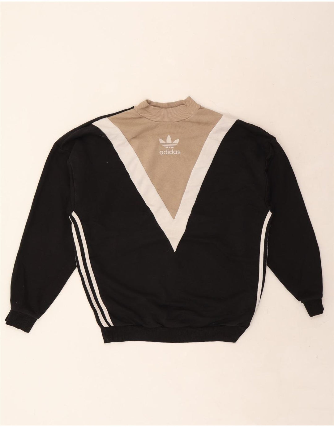 Adidas Dame Sweatshirt Jumper UK 14 Medium Sort Colourblock Bomuld