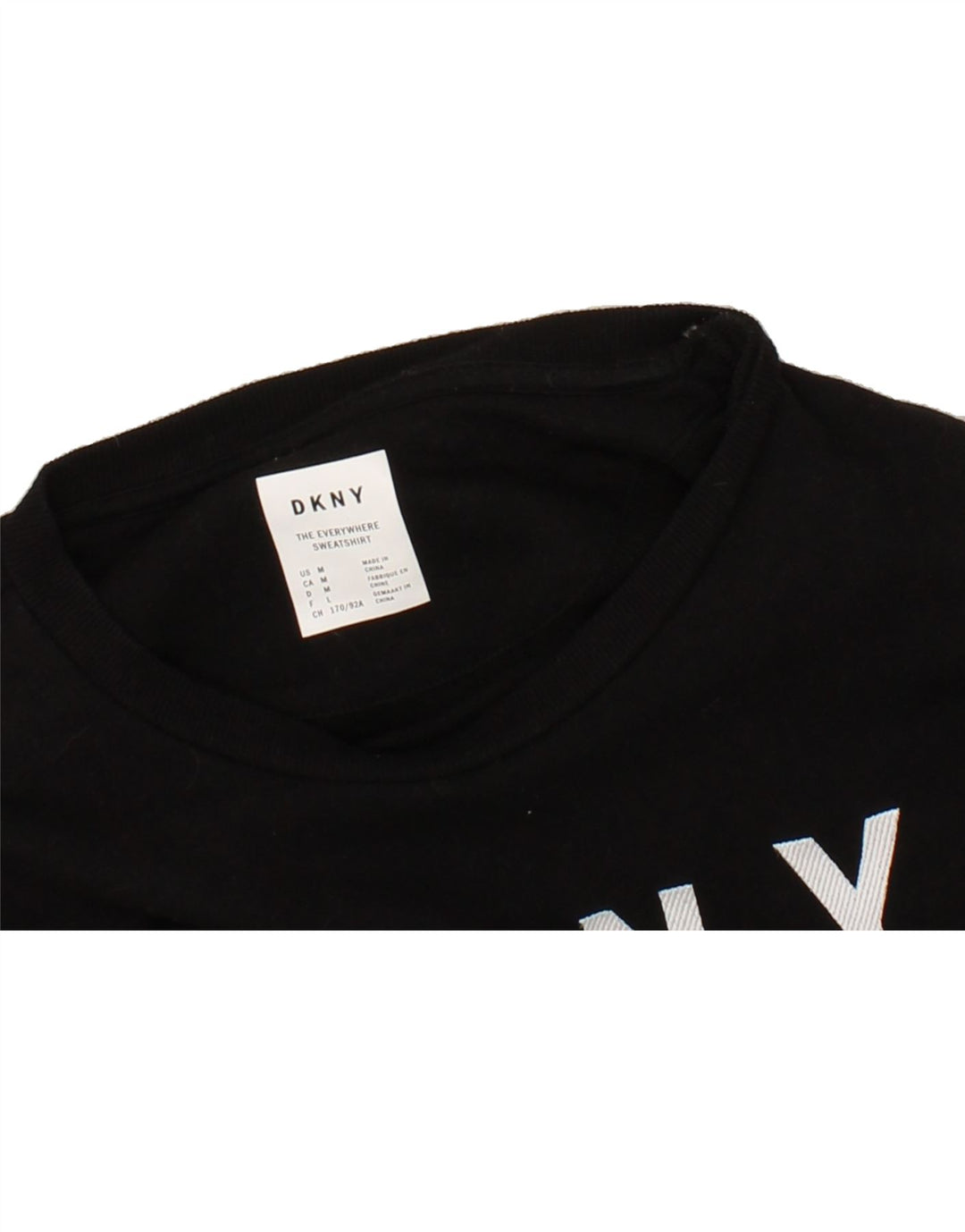 DKNY Womens Graphic Sweatshirt Jumper UK 14 Medium Black Cotton Vintage Dkny and Second-Hand Dkny from Messina Hembry 