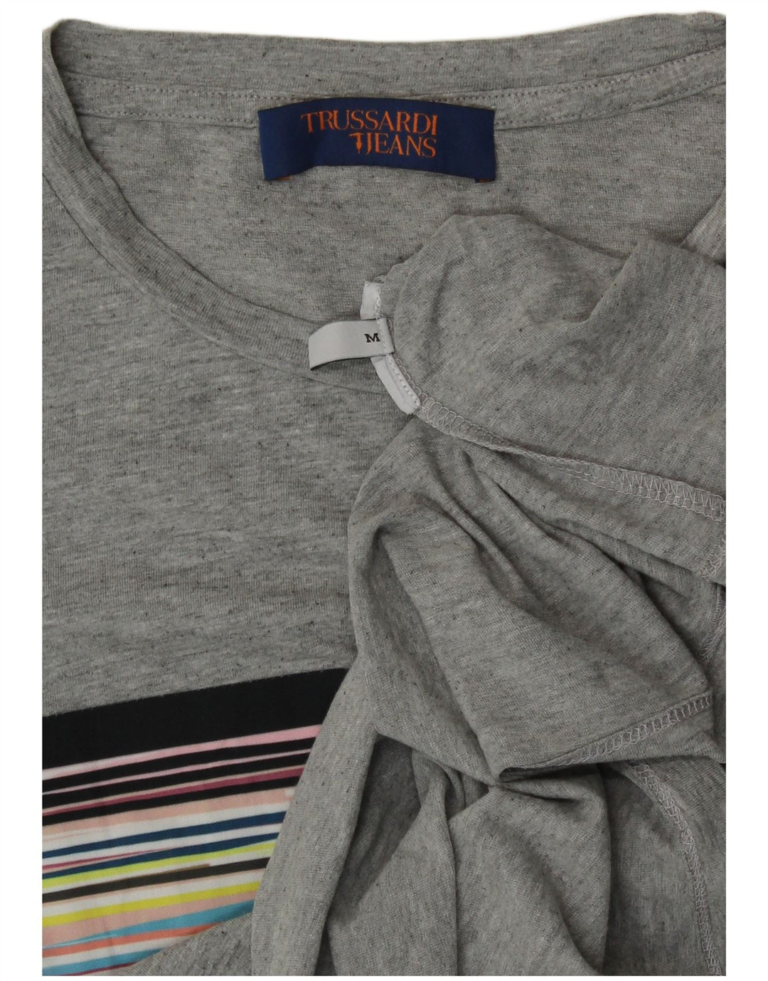 Trussardi Dame Crop Grafisk T-Shirt Top UK 14 Medium Grå Stribet
