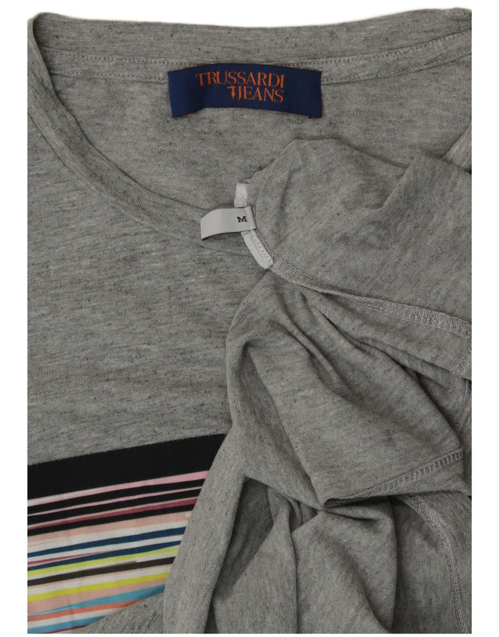 Trussardi Dame Crop Grafisk T-Shirt Top UK 14 Medium Grå Stribet