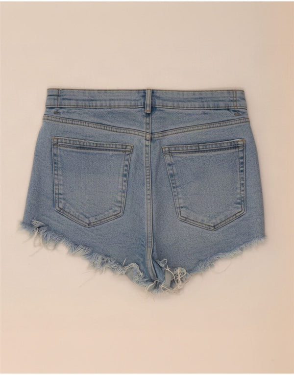 Zara Dame High Waist Distressed Denim Shorts EU 38 Small W28 Blue
