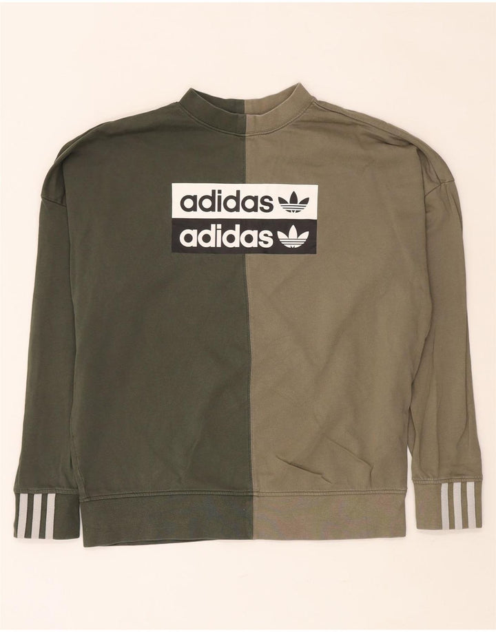 ADIDAS Dame Oversized Sweatshirt Jumper UK 8 Small Khaki Colourblock