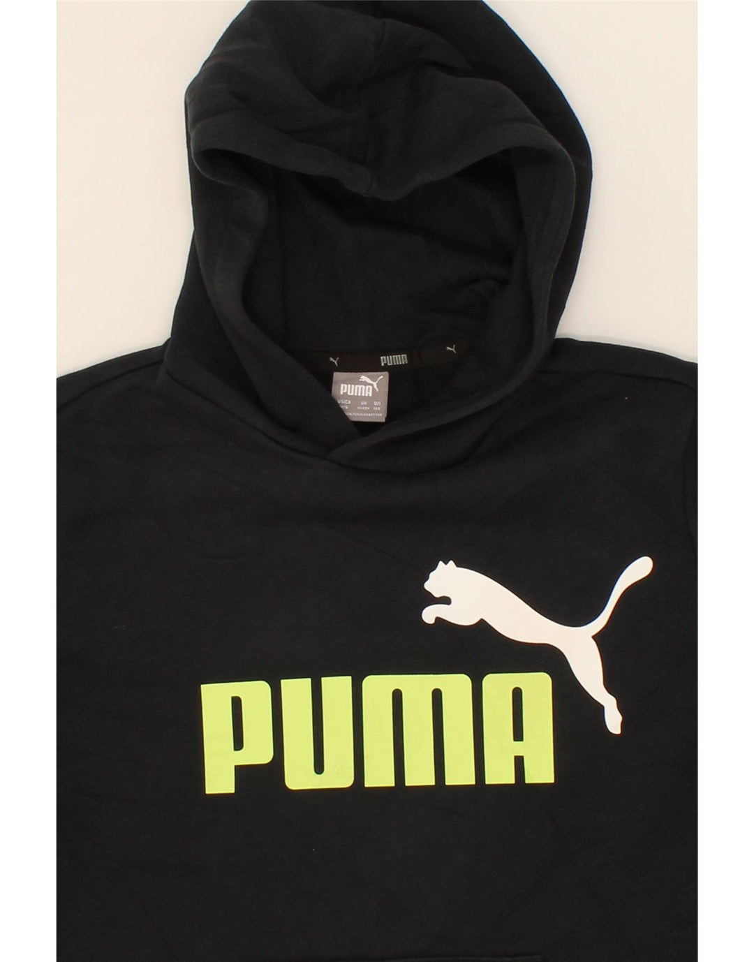 PUMA Boys Graphic Hoodie Jumper 11-12 Years Black Vintage Puma and Second-Hand Puma from Messina Hembry 