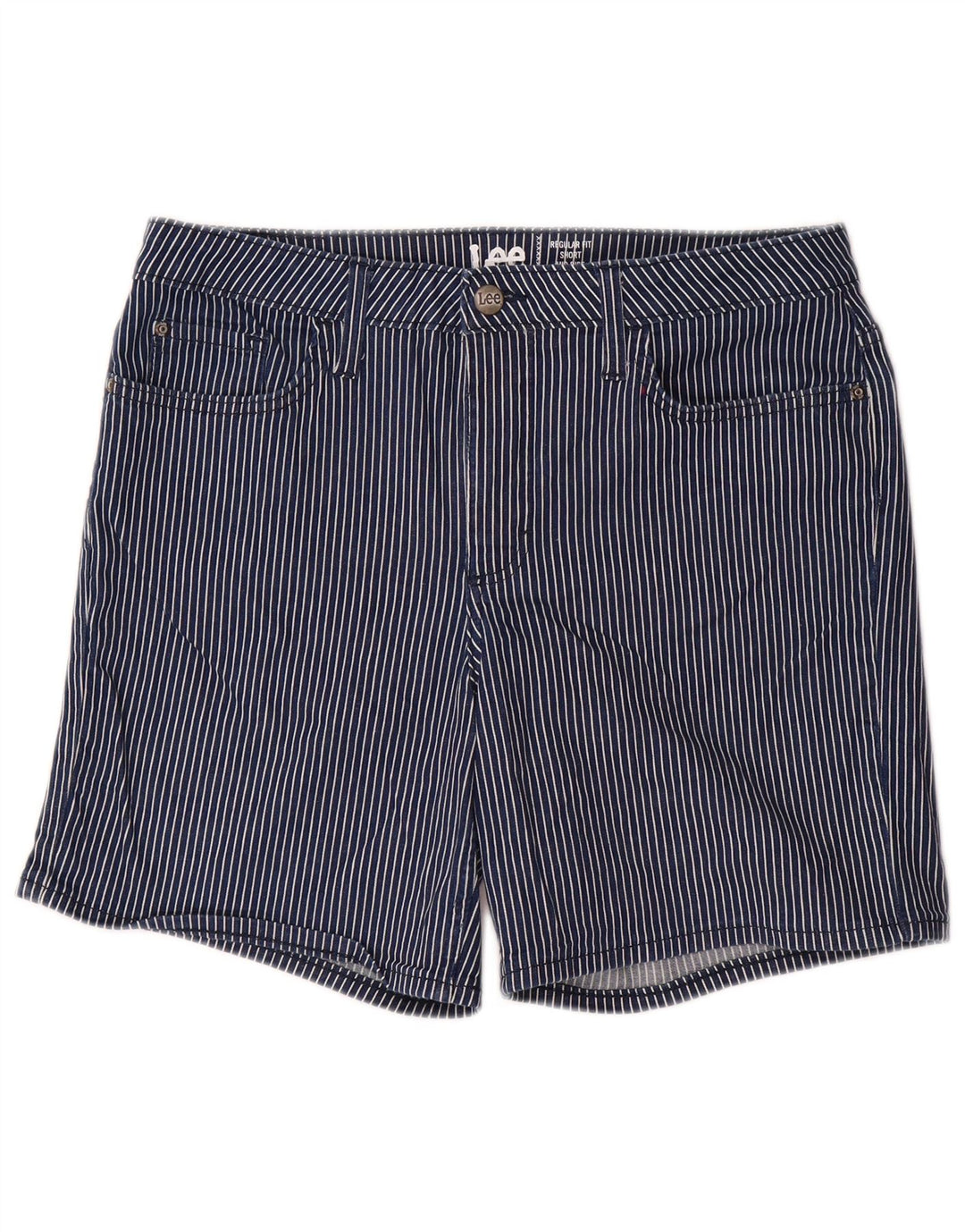 LEE Dame Mid Rise Casual Shorts US 12 Large W32 Navy Blue Pinstripe