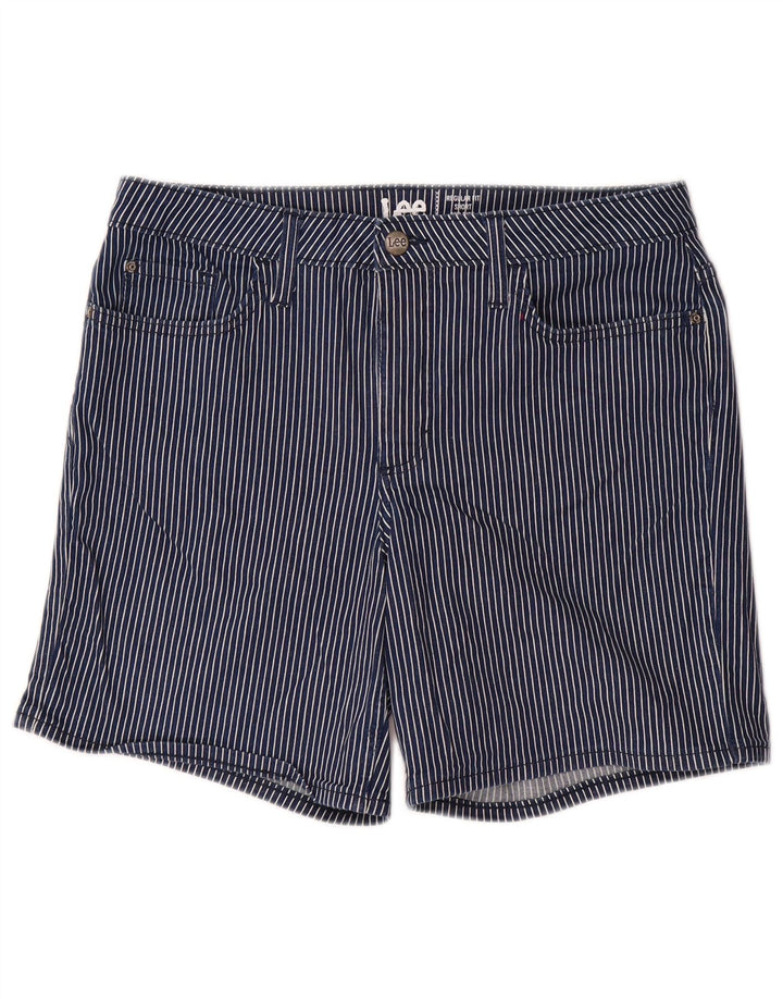 LEE Dame Mid Rise Casual Shorts US 12 Large W32 Navy Blue Pinstripe