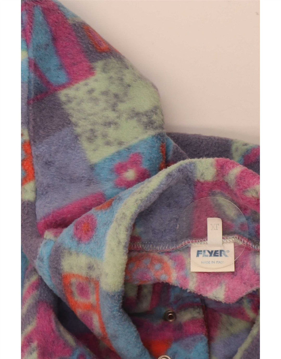 Vintage Herre Button Neck Fleece Jumper XL Flerfarvet Geometrisk Polyester