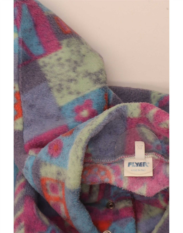Vintage Herre Button Neck Fleece Jumper XL Flerfarvet Geometrisk Polyester