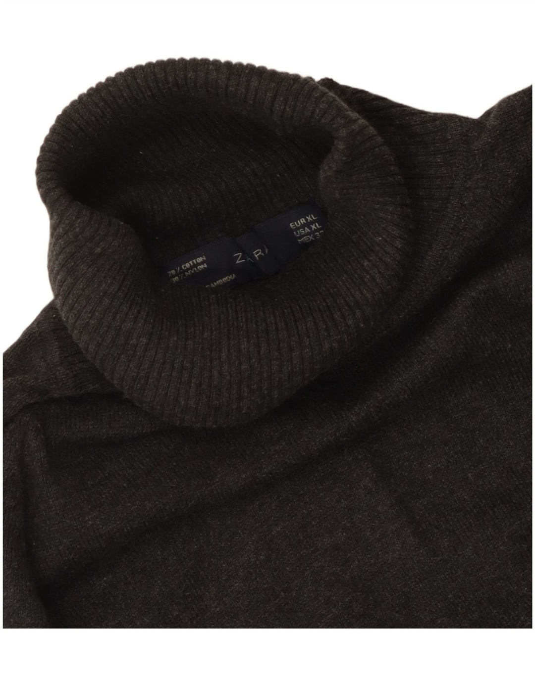 ZARA Dame Rullehals Sweater UK 18 XL Grå Bomuld