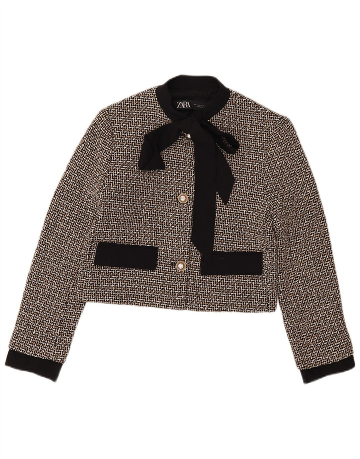 Zara Womens Crop 3-knaps blazerjakke UK 10 Lille flerfarvet ternet