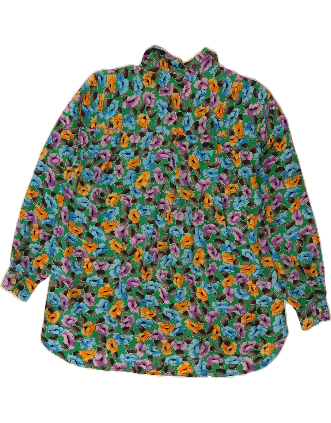 VINTAGE skjortebluse til kvinder EU 36 Lille flerfarvet blomstersilke