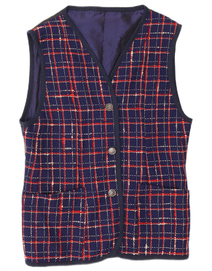 Vintage Dame Longline vest UK 14 Large Navy Blue Check