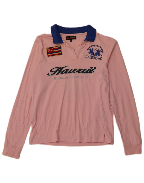 LA MARTINA Hawaii grafisk langærmet polotrøje til kvinder UK 12 Medium Pink
