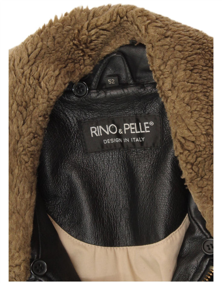 RINO & PELLE Herre Læder Flight Aviator Jacket IT 52 XL Sort Læder