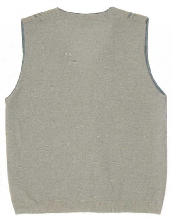 Enzo Goti Mens Sleeveless Cardigan Sweater Large Blue Check Acrylic