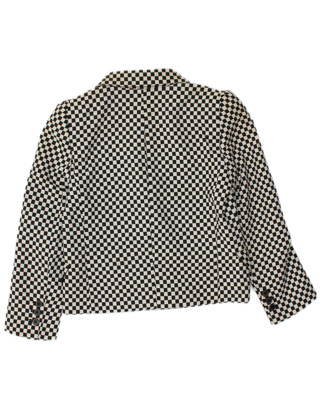 Zara Dame Crop Dobbeltradet Blazer Jacket UK 6 XS Sort Geometrisk