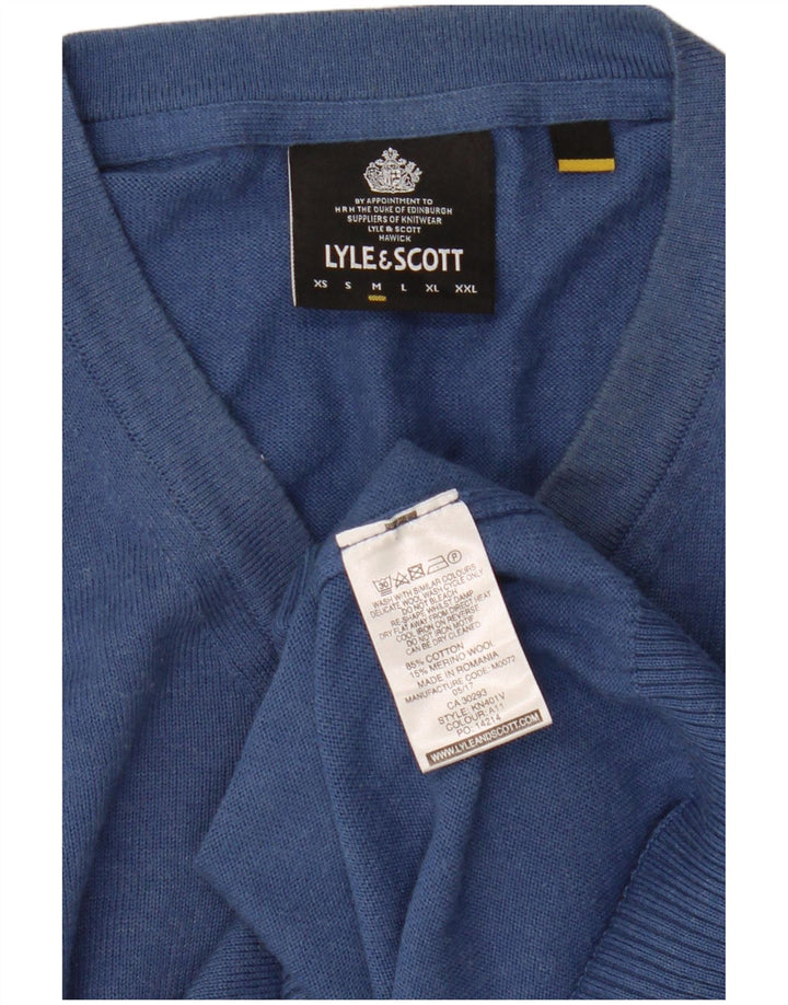 Lyle & Scott Herre V-hals sweater mellemblå bomuld