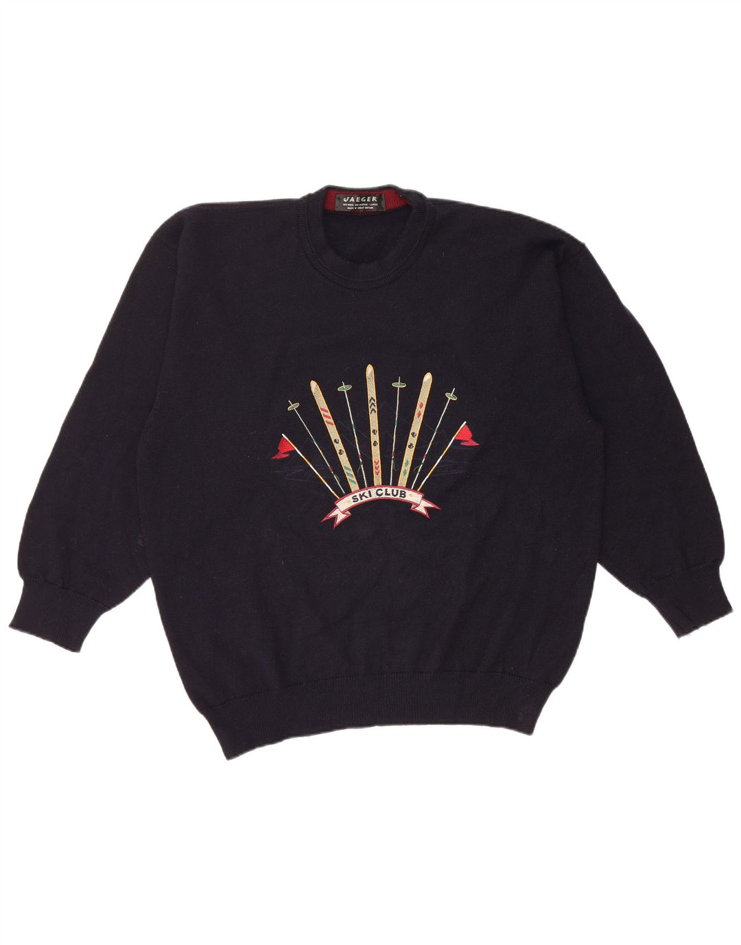 Jaeger Herre grafisk rund hals sweater stor marineblå uld