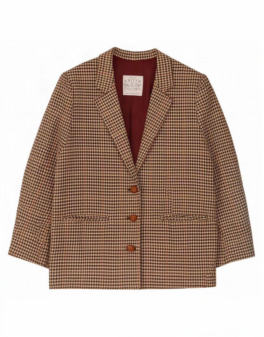 Benetton Dame Loose Fit Blazer Jacket IT 40 Small Green Houndstooth