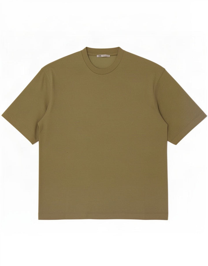 Zara Herre T-Shirt Top Lille Khaki Bomuld
