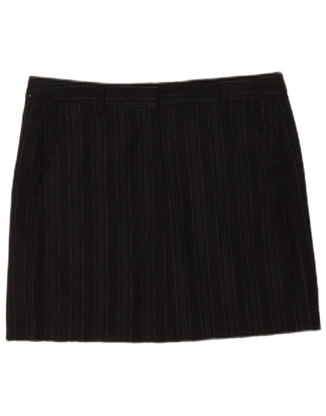 Benetton Dame Mini Nederdel IT 42 Medium W32 Sort Stribet Virgin Wool