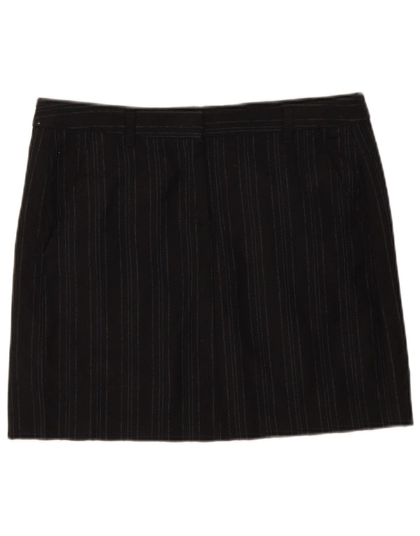 Benetton Dame Mini Nederdel IT 42 Medium W32 Sort Stribet Virgin Wool