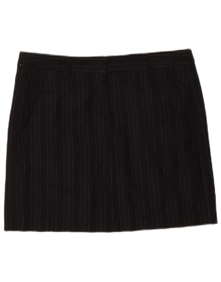 Benetton Dame Mini Nederdel IT 42 Medium W32 Sort Stribet Virgin Wool
