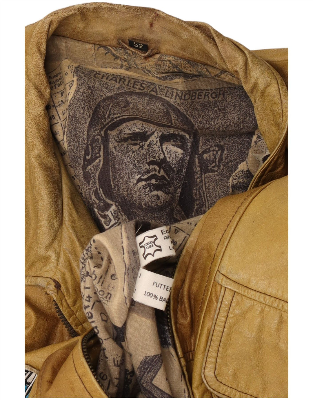 Charles A Lindbergh Herre Flight Aviator Jacket EU 52 XL Beige
